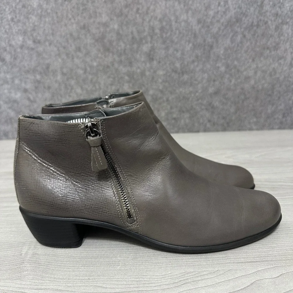 ECCO Touch 35 Ankle Boots Womens 42 US 11-11.5 Grey Leather Block Heel‎ Booties